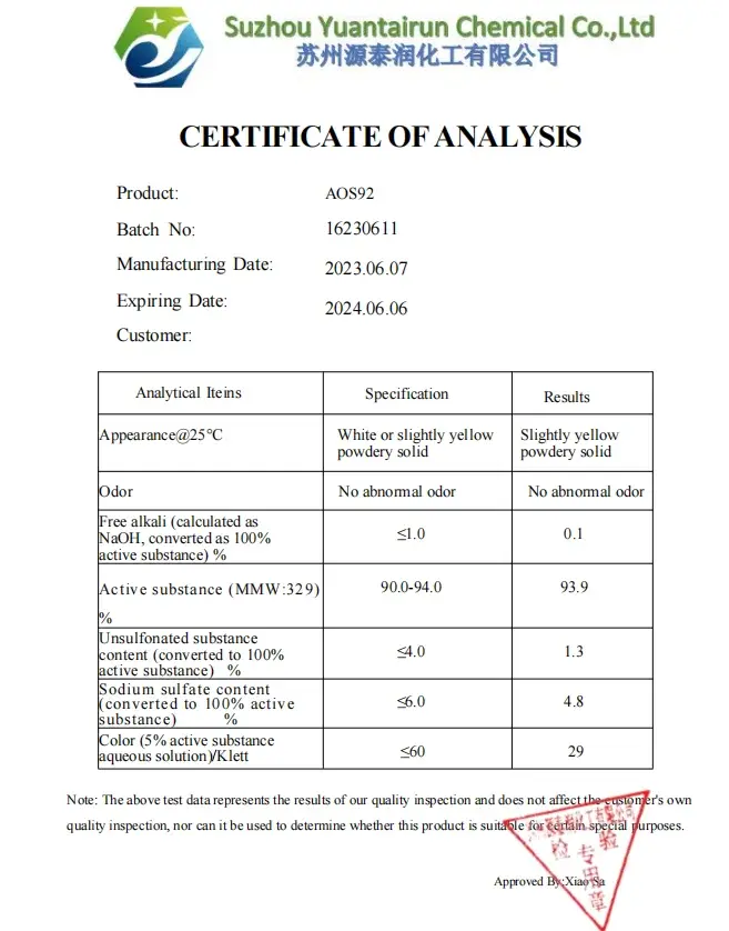 Sodium Alpha-olefin Powder Sulfonate AOS 92% Anionic Surfactants Detergent Raw Materials CAS 68439-57-6